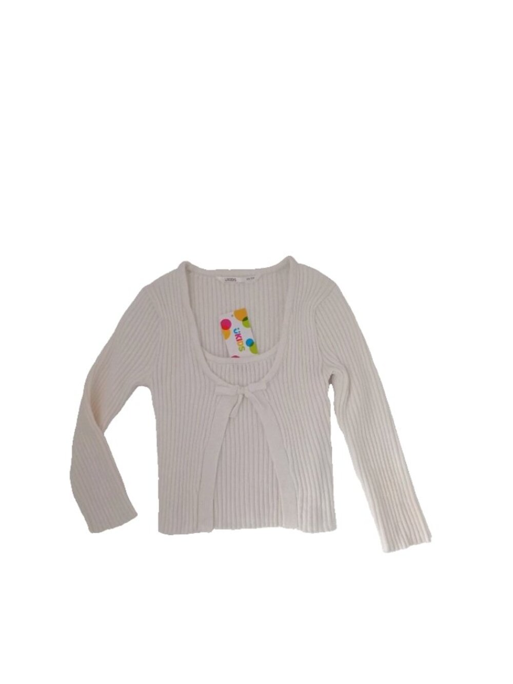 Ukids Girls Rib Knit Cardigan  w/ Integrated Vest White Preppy Minimalist Top XS